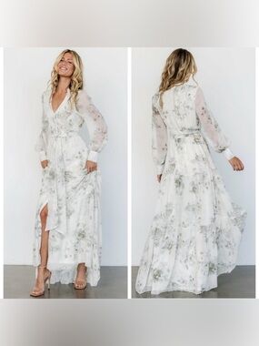 BALTIC BORN Lizette Maxi Dress Long Sleeve Flowy Button Up Green SAGE FLORAL XL